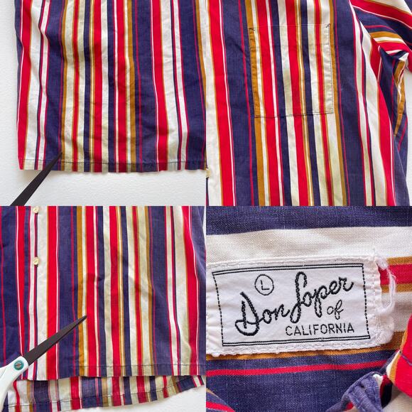 Vtg 50s 60s DON LOPER Striped Button Up Shirt / Sz L / Short Sleeve Retro READ - Picture 16 of 16